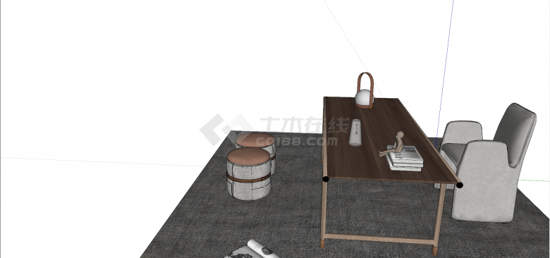 现代简约木质书桌椅su模型-图二