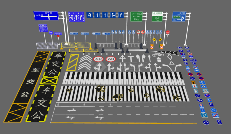 地面指示和交通信号标牌su模型-图一