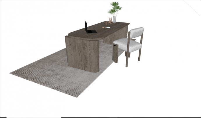 灰色简约北欧书桌椅su模型_图1