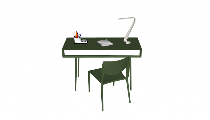 现代简约绿色书桌椅su模型_图1
