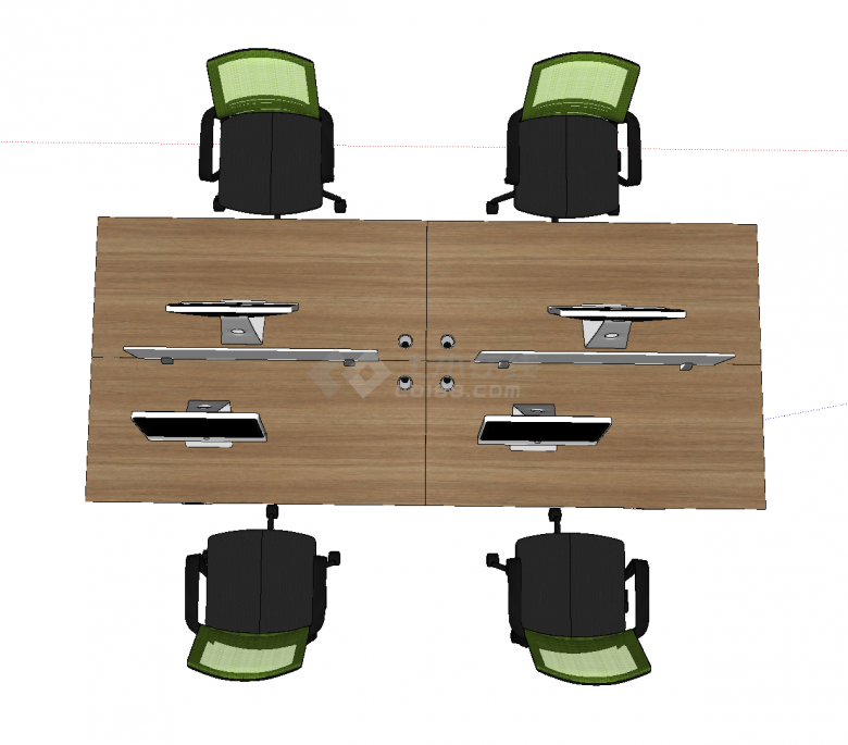 带电脑和旋转座椅的方形办公桌su模型-图二
