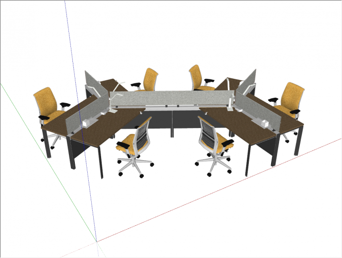 现代工艺台式职员办公桌会议桌su模型_图1