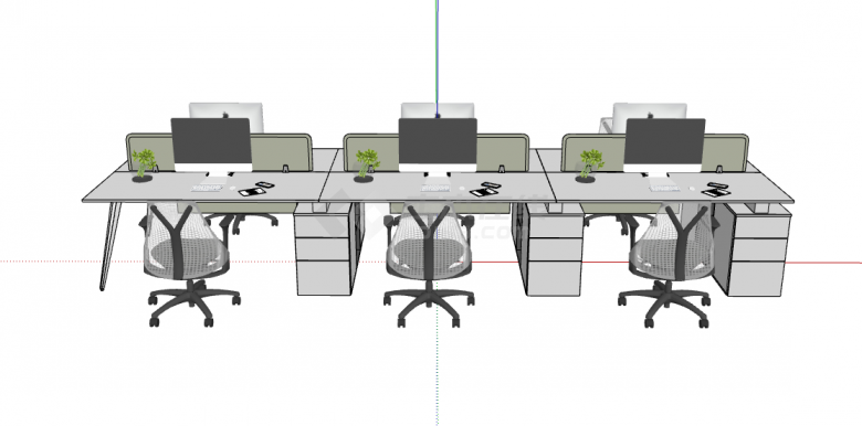 现代办公桌椅六座su模型-图二