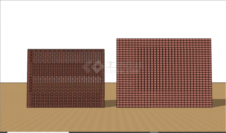 现代极简红砖矮墙建筑su模型-图二