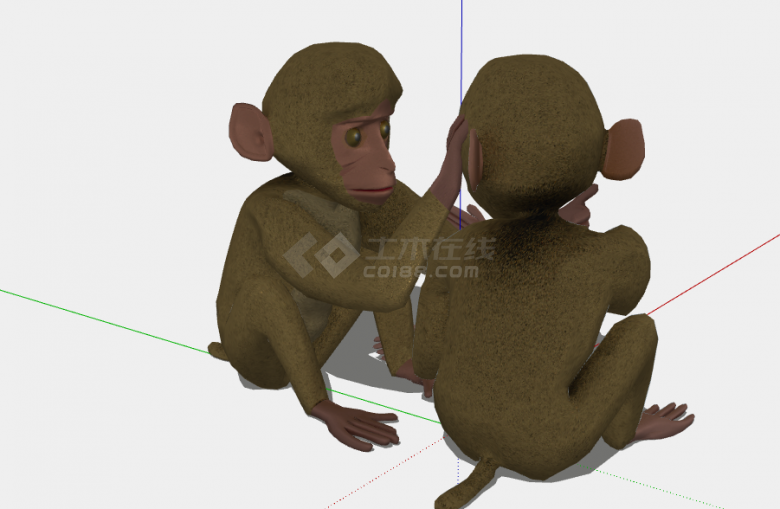 深黄色可爱小猴子动物su模型-图二