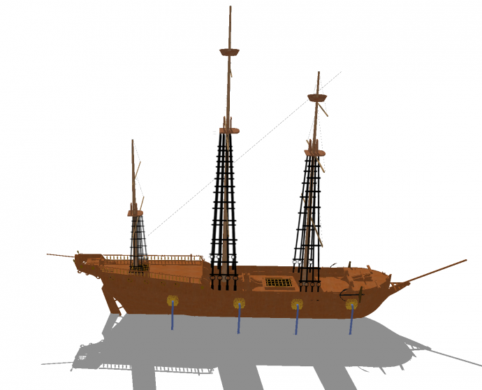 带船舱带船锚的木质欧式船su模型_图1