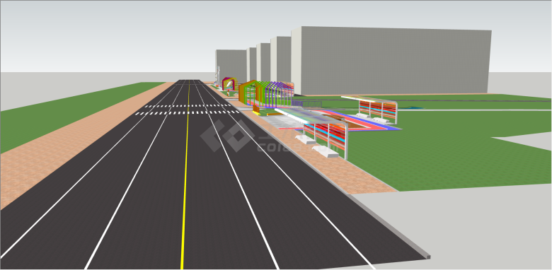 多颜色线性带状公园 su模型-图二