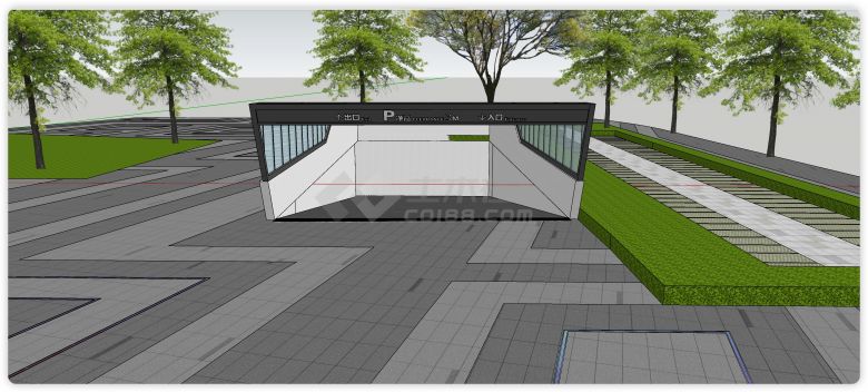 玻璃钢结构现代地下车库入口低版本su模型-图二