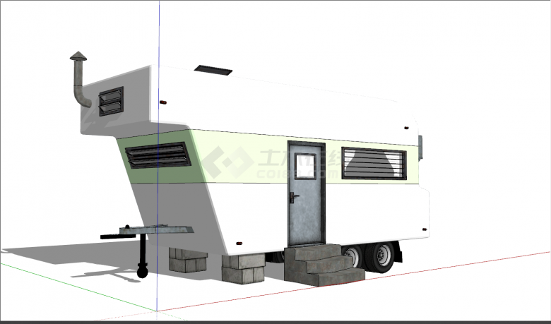 带台阶带天窗白绿色房车su模型-图一
