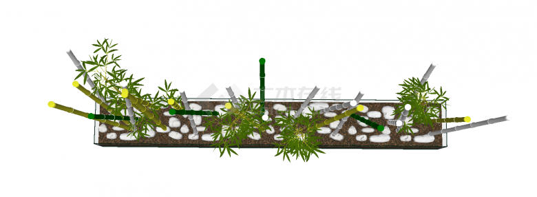 白绿黄三色组成的竹竿盆景su模型-图二