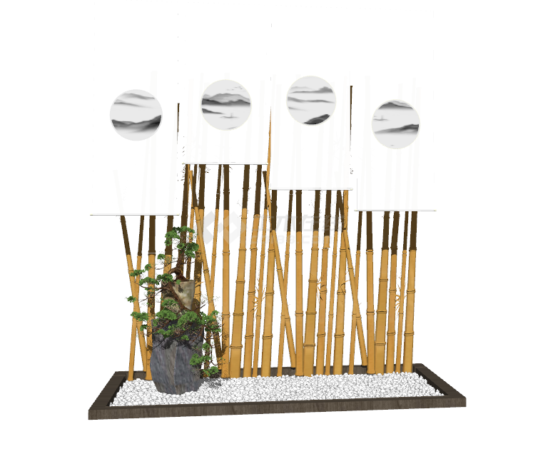 一排相互交错的竹子隔断su模型-图二