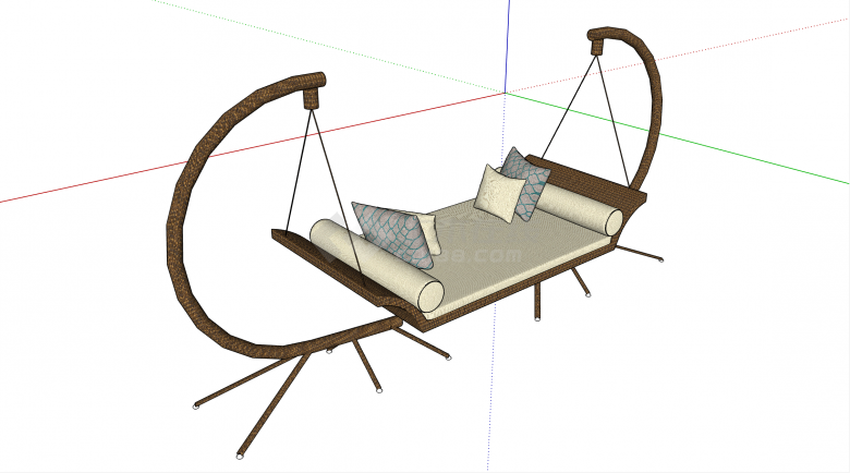 中式古典双人木质吊椅su模型-图二
