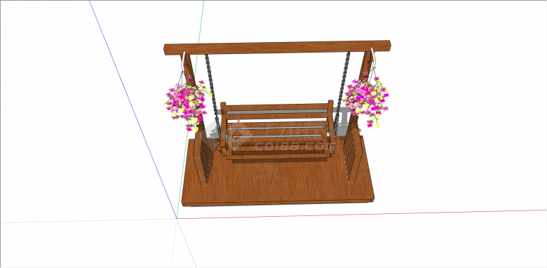 现代木制带花坛秋千椅 su模型-图二