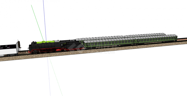 现代复古绿色火车su模型-图二
