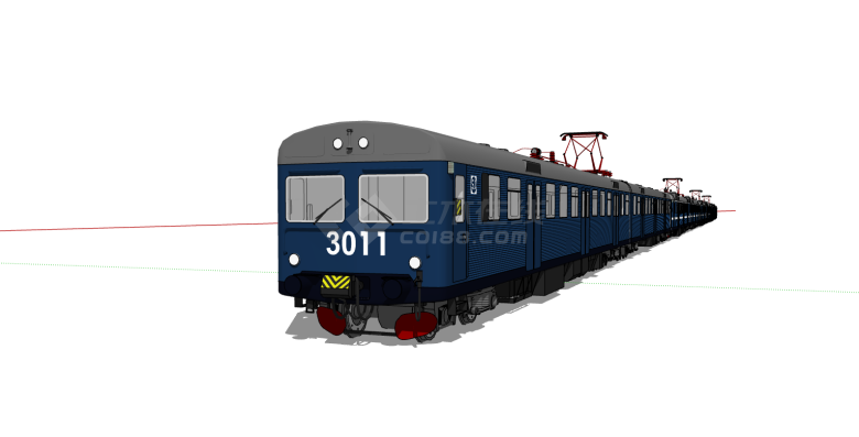 现代简约蓝色长列火车su模型-图一