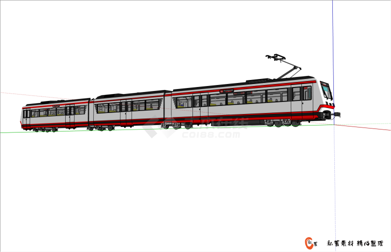 三节车厢红白黑三色有轨电车su模型-图一