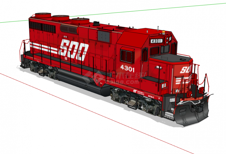 白色字母红色复古火车头su模型-图二