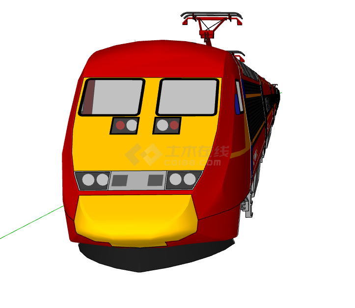 黄色红色霸气现代火车头su模型-图二