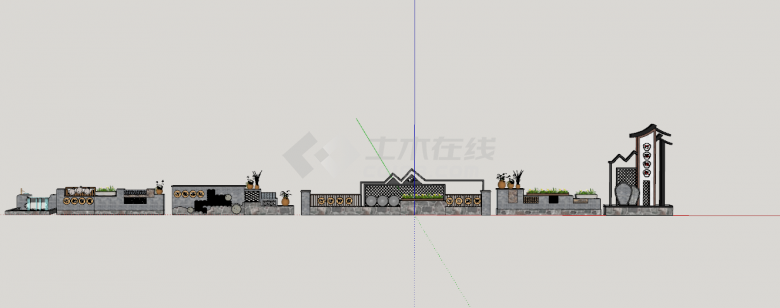 中式乡村文化景墙su模型-图二