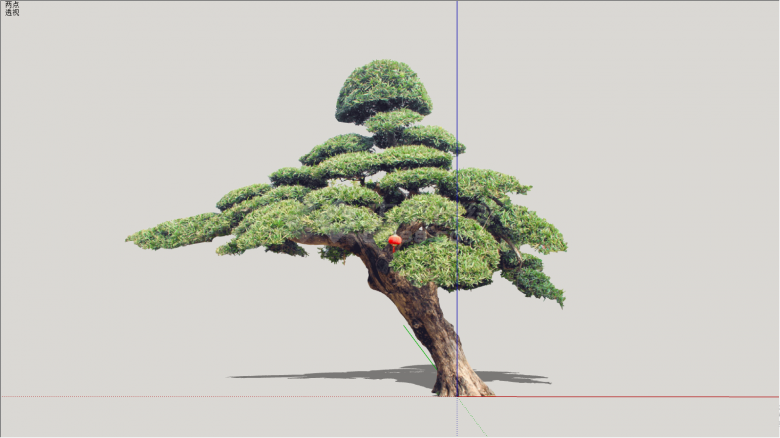 挂小红灯笼的7字形造型树su模型-图二