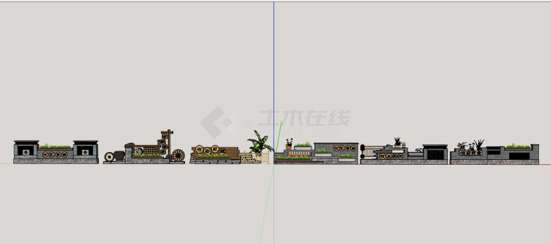 新中式青石砖乡村特色文化矮墙su模型-图一
