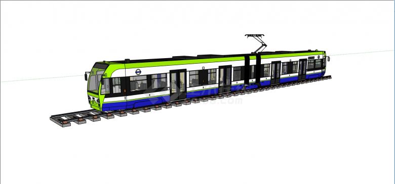 蓝色搭配绿色乖巧活泼有轨电车su模型-图二