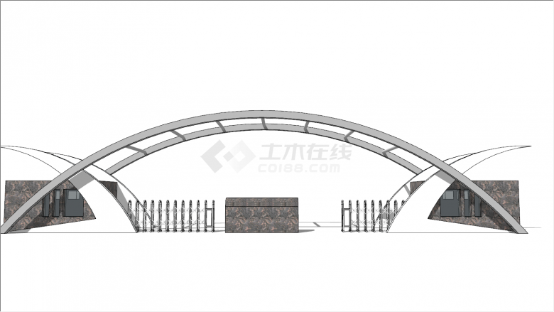 双自动门艺术学校大门su模型-图一