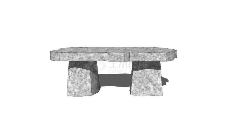 中式风公园长方形不规则石桌石凳su模型-图二