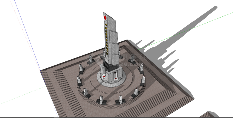 中式革命先辈纪念碑su模型-图二