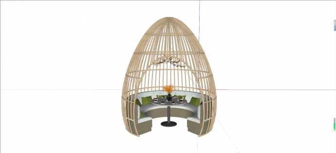 大型简约休闲木制鸟笼座椅su模型_图1