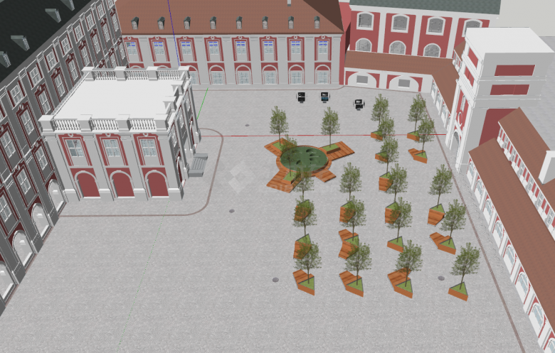 大型的木质盆栽的广场景观su模型-图一
