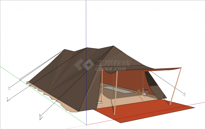 褐色便携式三角形露营帐篷su模型-图一