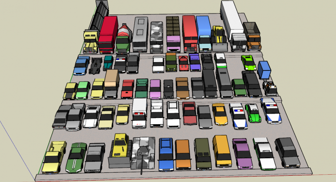 现代简化交通工具停车场su模型_图1