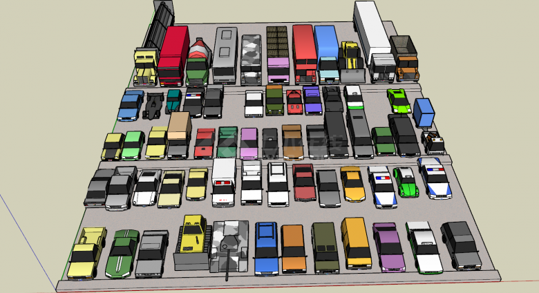 现代简化交通工具停车场su模型-图一