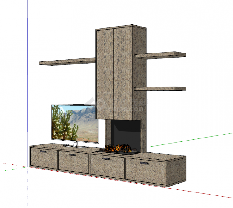 棕色木制可放电视的柜子su模型-图二