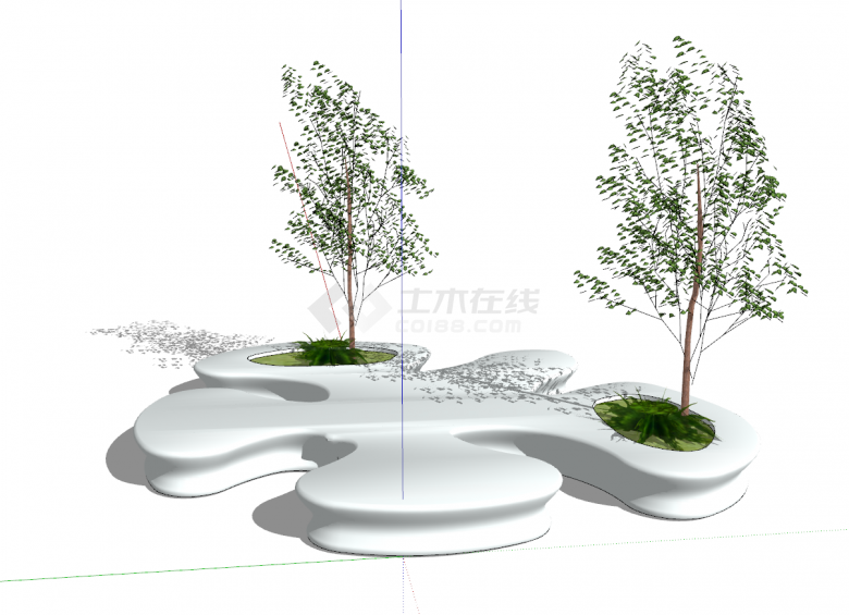 现代公共设施创意树池休闲座椅su模型-图二