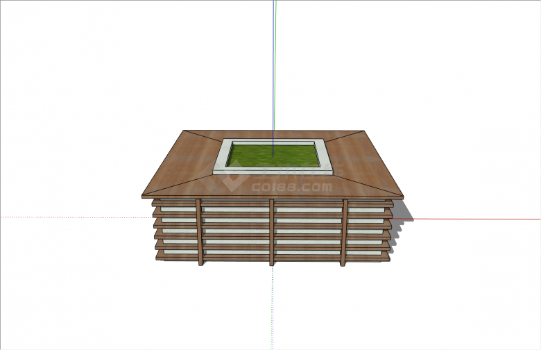 简约木制现代方形树池su模型-图二