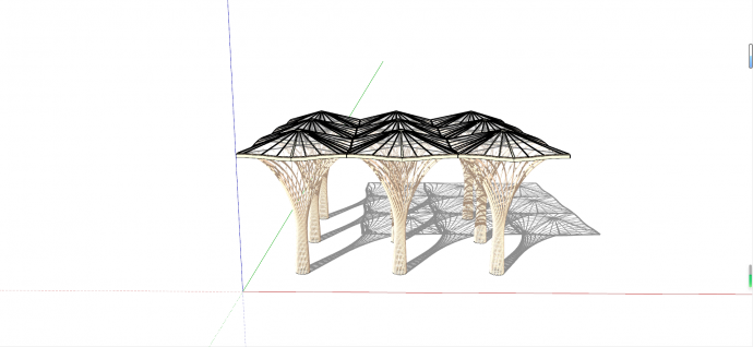 现代多个伞形组合构筑物su模型_图1