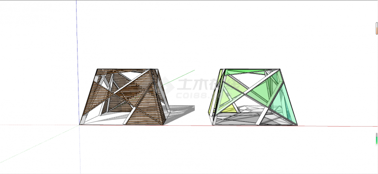 两个创意异形木质玻璃构筑物su模型-图一