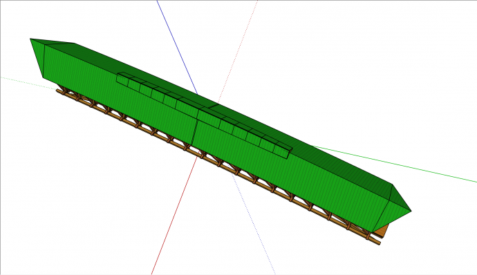 绿色木结构经典廊桥su模型_图1