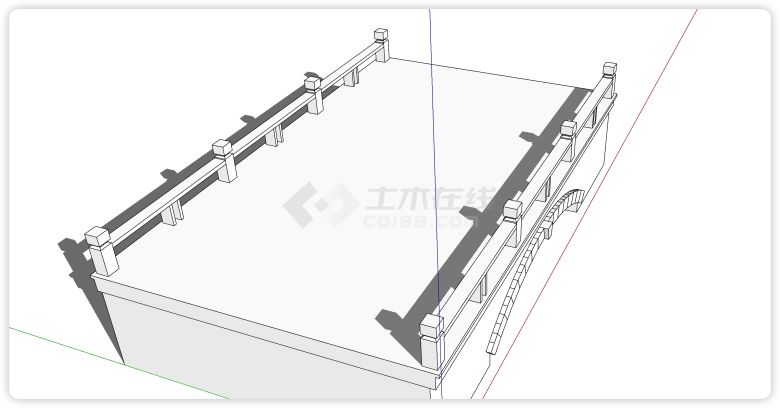 平面低护栏单门拱桥su模型-图二