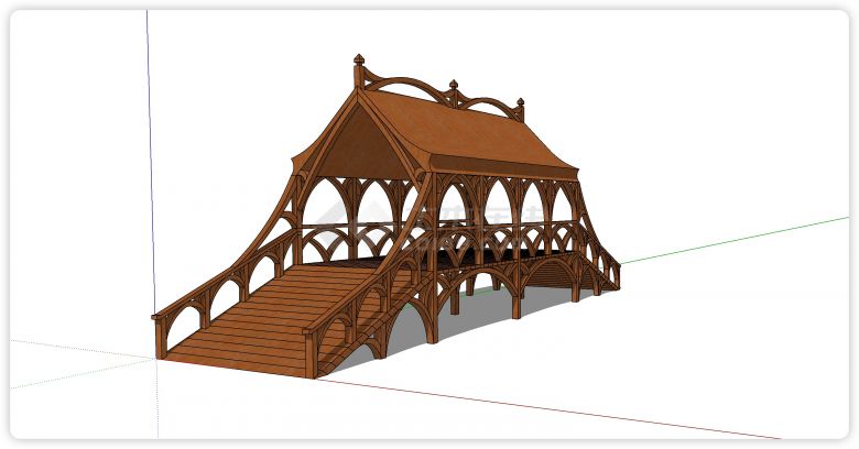古典带顶实木拱桥su模型-图二