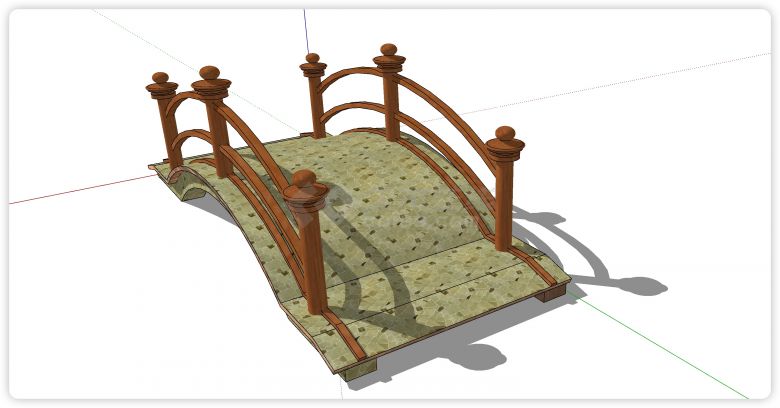 马赛克桥面木制扶手拱桥su模型-图二