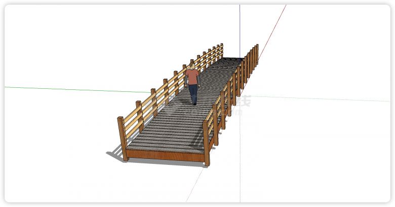 平缓路面木片护栏拱桥su模型-图一