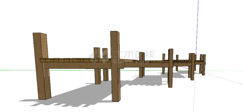 景区木板简约式桥梁su模型-图二