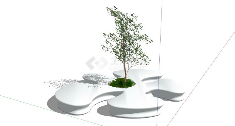 白色花瓣形状创意树池座椅su模型-图一
