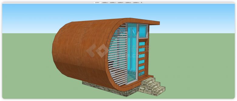 木结构弧形玻璃空间su模型-图二