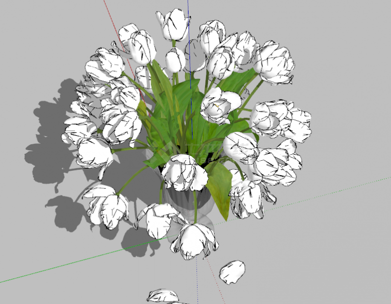 盛开白色花朵的花瓶su模型-图二