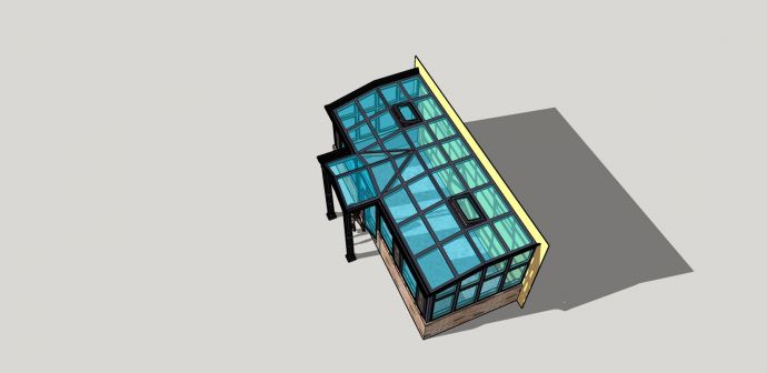 现代绿玻璃阳光房su模型_图1