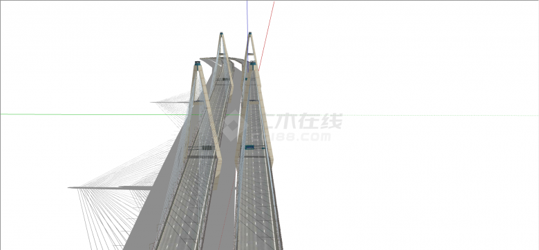 现代两座并排悬索桥su模型-图一